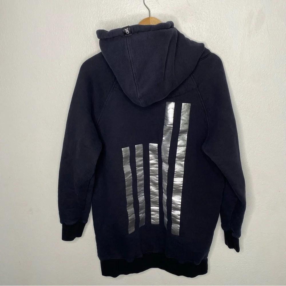 Good American Stars And Stripes Black Silver Hoodie Sweatshirt Dress - Picture 7 of 16